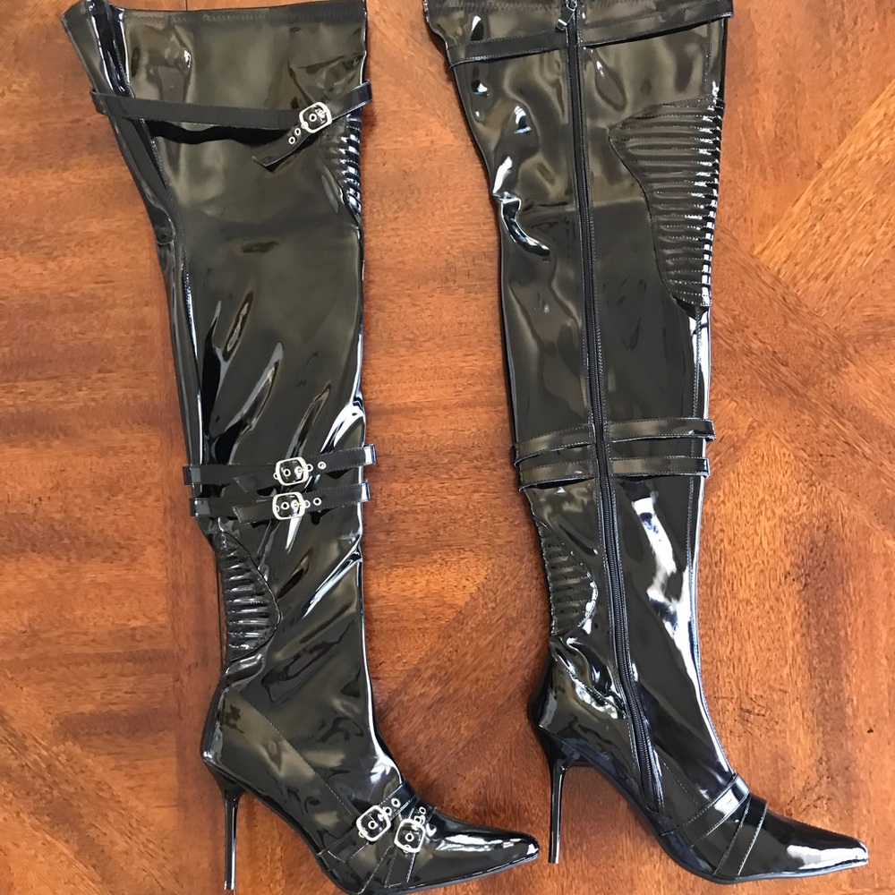 Patent leather over the knees thigh high boots